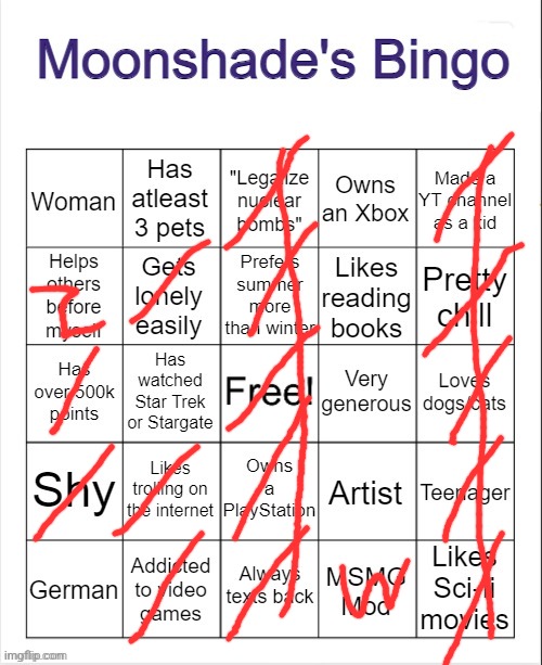 W is was and z is shrug | image tagged in moonshade's bingo | made w/ Imgflip meme maker