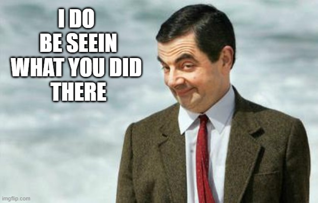 Mr. Bean Eyebrows | I DO 
BE SEEIN
WHAT YOU DID 
THERE | image tagged in mr bean eyebrows | made w/ Imgflip meme maker