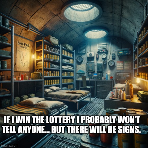 Dream shelter | IF I WIN THE LOTTERY I PROBABLY WON'T TELL ANYONE... BUT THERE WILL BE SIGNS. | image tagged in ds b shelter | made w/ Imgflip meme maker