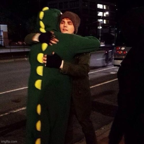 image tagged in lizard,gerard way,frerard,maybe,i don't know,hug | made w/ Imgflip meme maker