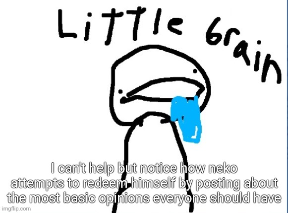 Little brain | I can't help but notice how neko attempts to redeem himself by posting about the most basic opinions everyone should have | image tagged in little brain | made w/ Imgflip meme maker