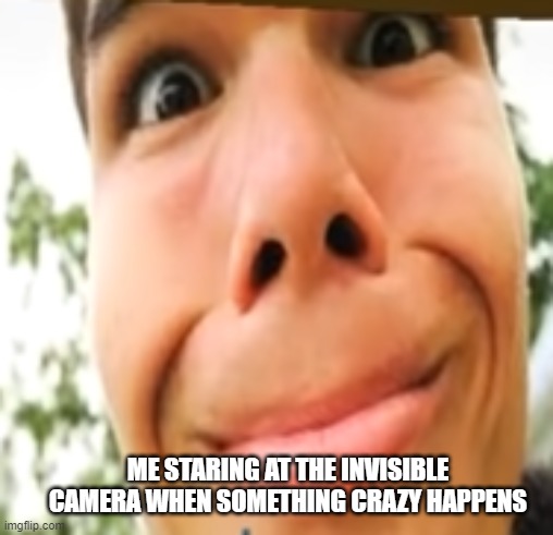 just like in the office | ME STARING AT THE INVISIBLE CAMERA WHEN SOMETHING CRAZY HAPPENS | image tagged in funny face,jellyfish | made w/ Imgflip meme maker