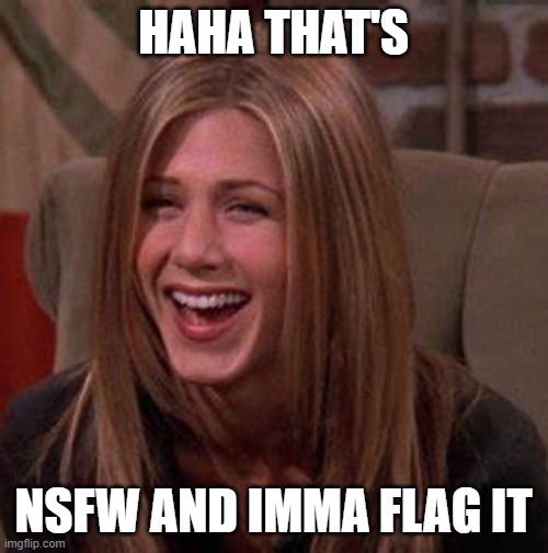 Rachel Green | HAHA THAT'S NSFW AND IMMA FLAG IT | image tagged in rachel green | made w/ Imgflip meme maker