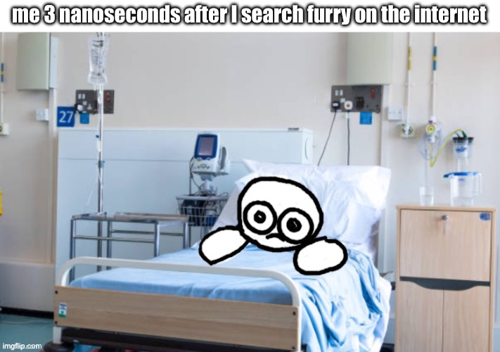 Help | me 3 nanoseconds after I search furry on the internet | image tagged in gooberhospital,anti furry | made w/ Imgflip meme maker