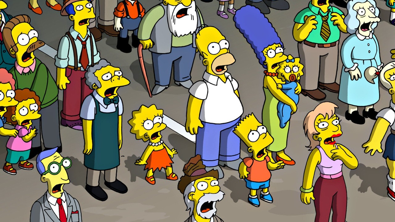 Simpsons Crowd Looking Up Gasping Blank Meme Template