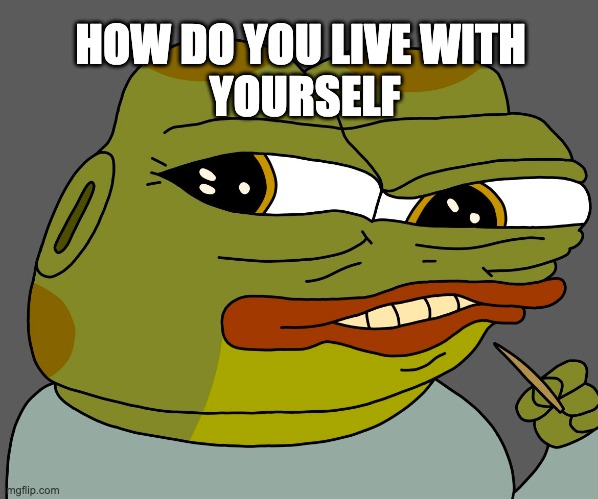 how do you live with yourself | HOW DO YOU LIVE WITH 
YOURSELF | image tagged in hoppy cringe | made w/ Imgflip meme maker