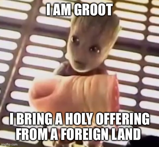 Groot Toe | I AM GROOT; I BRING A HOLY OFFERING FROM A FOREIGN LAND | image tagged in groot toe,toes,wth | made w/ Imgflip meme maker
