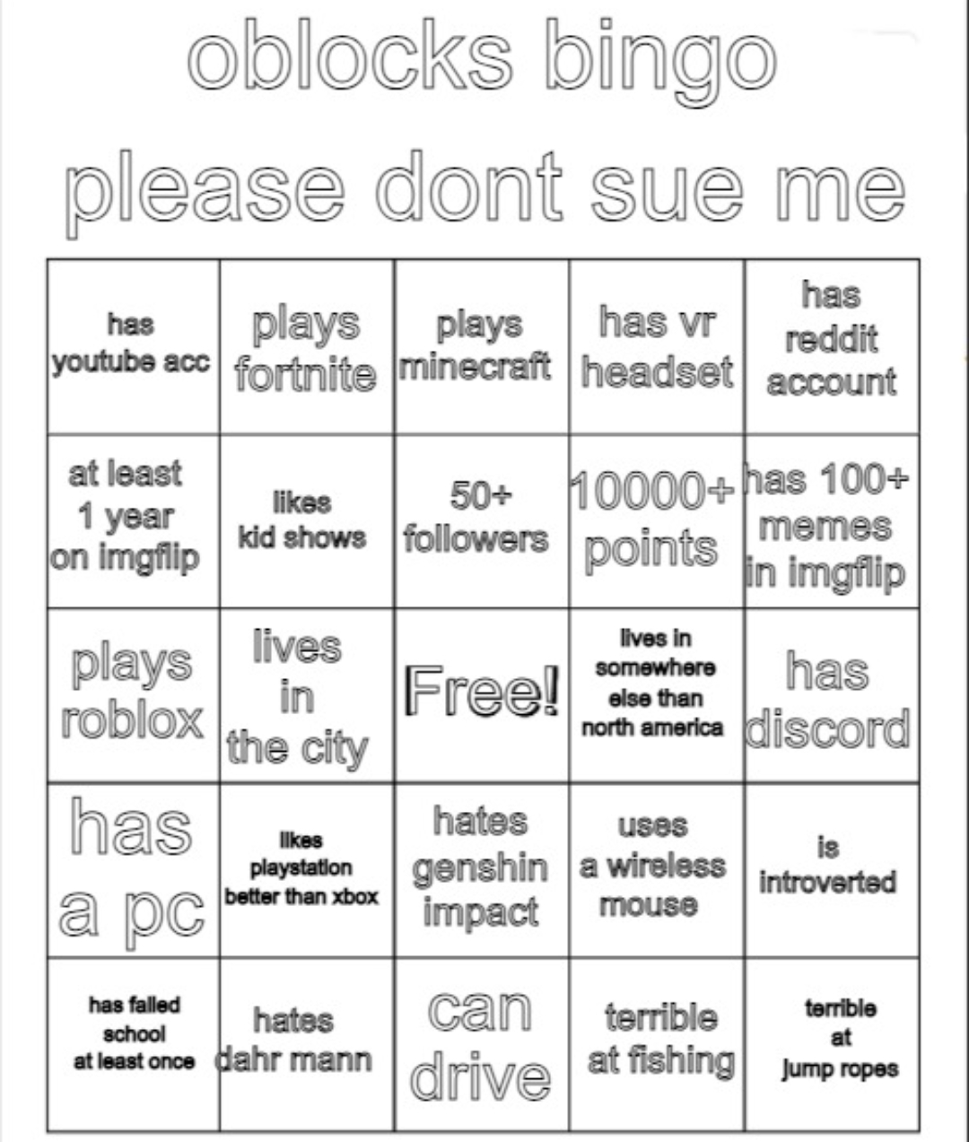 Bingo Blank Meme Template