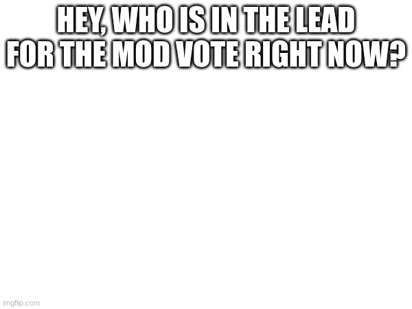 HEY, WHO IS IN THE LEAD FOR THE MOD VOTE RIGHT NOW? | image tagged in imgflip mods | made w/ Imgflip meme maker