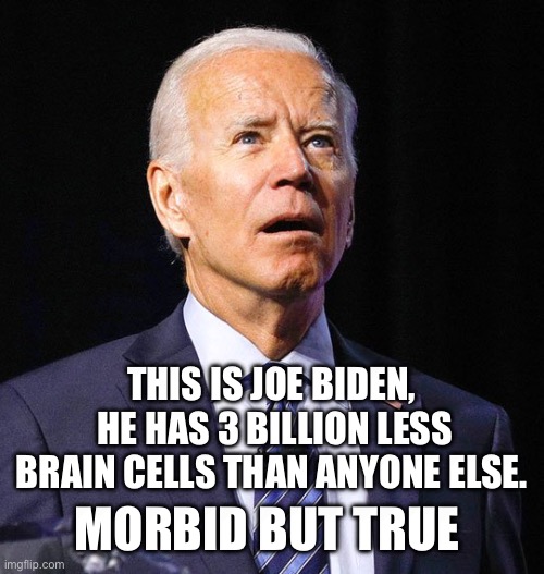 Joe Biden | THIS IS JOE BIDEN,  HE HAS 3 BILLION LESS BRAIN CELLS THAN ANYONE ELSE. MORBID BUT TRUE | image tagged in joe biden | made w/ Imgflip meme maker