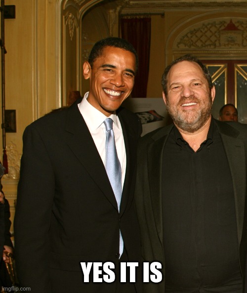 Harvey Weinstein and Obama | YES IT IS | image tagged in harvey weinstein and obama | made w/ Imgflip meme maker