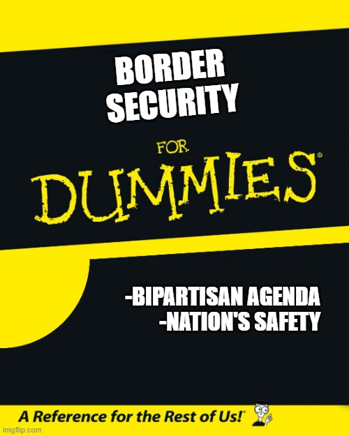 For Dummies | BORDER 
SECURITY; -BIPARTISAN AGENDA
-NATION'S SAFETY | image tagged in for dummies | made w/ Imgflip meme maker