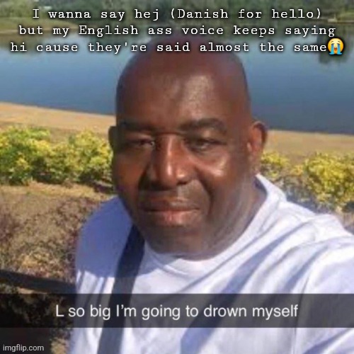L so big kms | I wanna say hej (Danish for hello) but my English ass voice keeps saying hi cause they're said almost the same😭 | image tagged in l so big kms | made w/ Imgflip meme maker