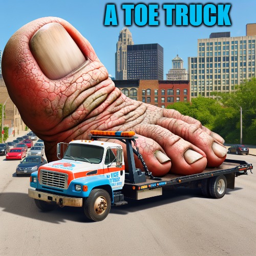 toe truck | A TOE TRUCK | image tagged in toe truck,kewlew | made w/ Imgflip meme maker
