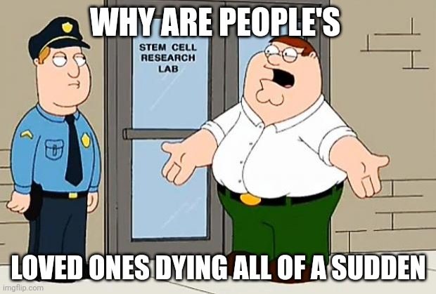 Why Are We Not Funding This  | WHY ARE PEOPLE'S LOVED ONES DYING ALL OF A SUDDEN | image tagged in why are we not funding this | made w/ Imgflip meme maker