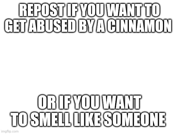 I hope I did it right with no grammatical errors | REPOST IF YOU WANT TO GET ABUSED BY A CINNAMON; OR IF YOU WANT TO SMELL LIKE SOMEONE | image tagged in repost | made w/ Imgflip meme maker