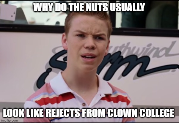You Guys are Getting Paid | WHY DO THE NUTS USUALLY; LOOK LIKE REJECTS FROM CLOWN COLLEGE | image tagged in you guys are getting paid | made w/ Imgflip meme maker