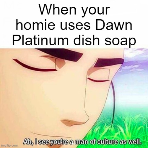 reference to two of the coolest imgflippers | When your homie uses Dawn Platinum dish soap | image tagged in ah i see you are a man of culture as well,msmg,imgflip,reference,dawn,platinum | made w/ Imgflip meme maker