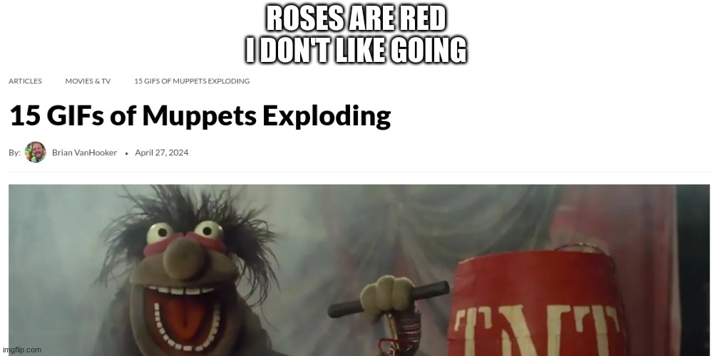 Terrible rhyme | ROSES ARE RED
I DON'T LIKE GOING | image tagged in rhymes,muppets,gif | made w/ Imgflip meme maker