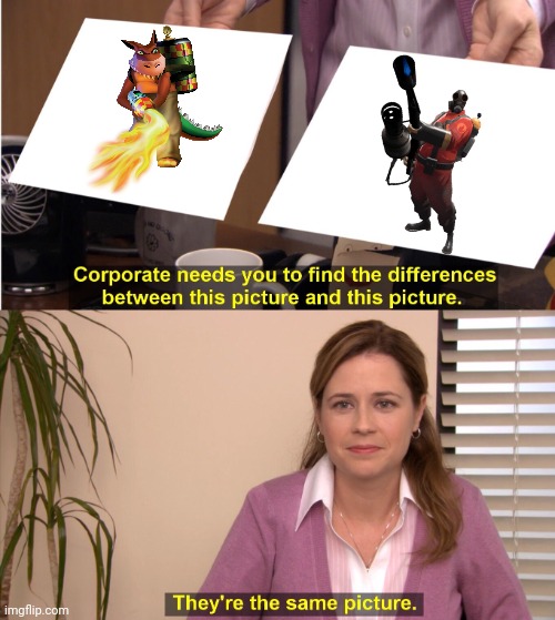 Dingodile is similar to pyro | image tagged in memes,they're the same picture | made w/ Imgflip meme maker