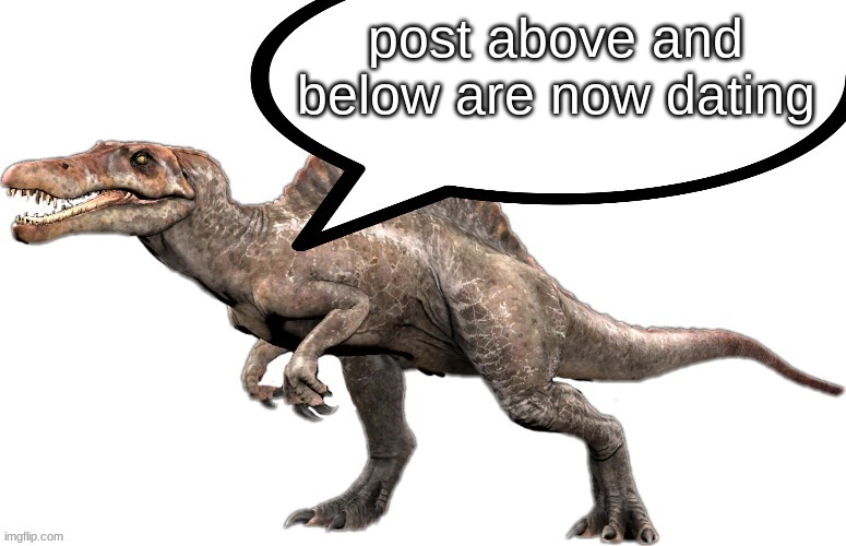 /j | post above and below are now dating | image tagged in jpspinosaurus speech bubble | made w/ Imgflip meme maker