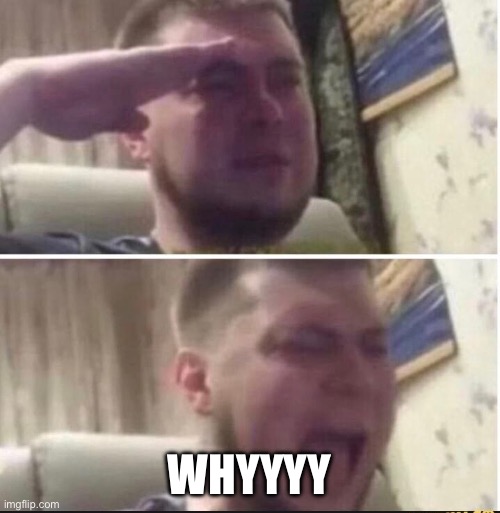 Crying salute | WHYYYY | image tagged in crying salute | made w/ Imgflip meme maker