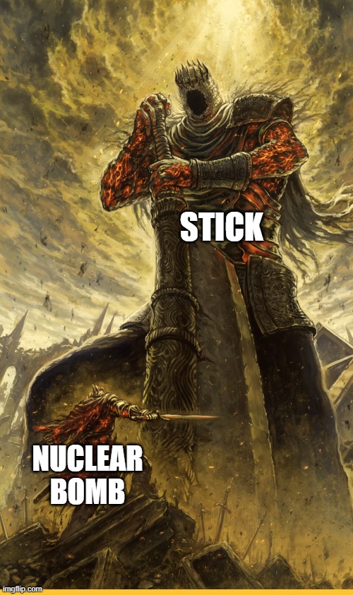 Fantasy Painting | STICK NUCLEAR BOMB | image tagged in fantasy painting | made w/ Imgflip meme maker