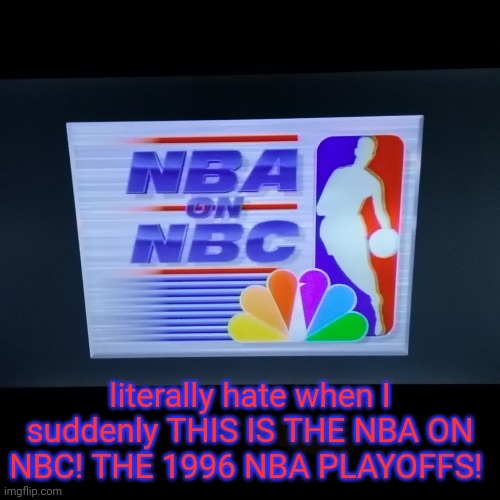 literally 2025 | literally hate when I suddenly THIS IS THE NBA ON NBC! THE 1996 NBA PLAYOFFS! | image tagged in literally 2025 | made w/ Imgflip meme maker