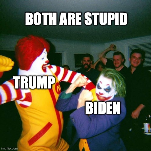 Clown Fight | BOTH ARE STUPID; TRUMP; BIDEN | image tagged in clown fight | made w/ Imgflip meme maker