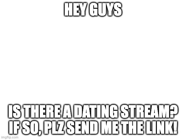 HEY GUYS; IS THERE A DATING STREAM? IF SO, PLZ SEND ME THE LINK! | made w/ Imgflip meme maker