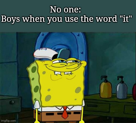 Ayoooooo | No one: 
Boys when you use the word "it" | image tagged in memes,don't you squidward | made w/ Imgflip meme maker