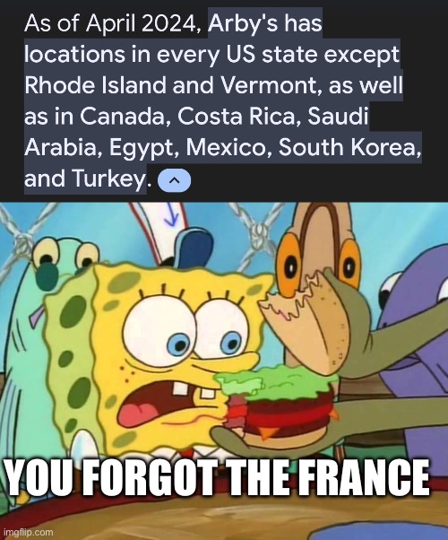 YOU FORGOT THE FRANCE | image tagged in you forgot the x,arby's,we have the meats,europe | made w/ Imgflip meme maker
