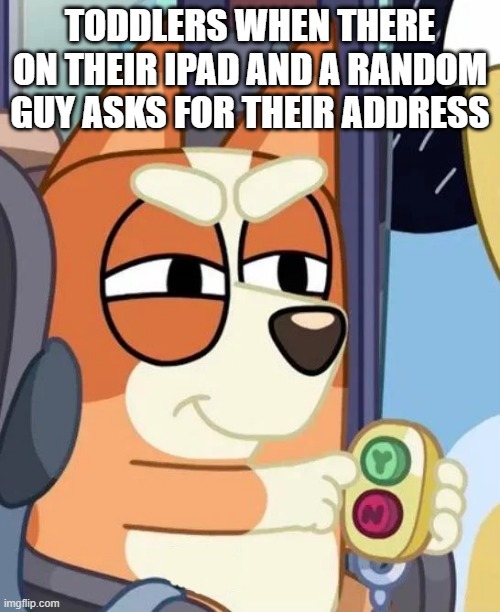 Bingo Yes/No Button | TODDLERS WHEN THERE ON THEIR IPAD AND A RANDOM GUY ASKS FOR THEIR ADDRESS | image tagged in bingo yes/no button | made w/ Imgflip meme maker