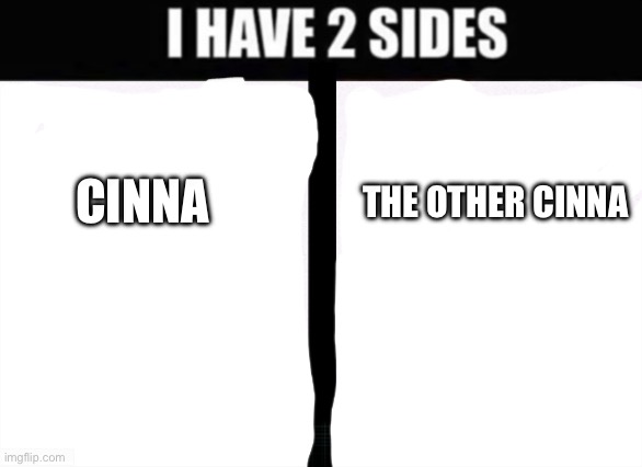 i have 2 sides | THE OTHER CINNA; CINNA | image tagged in i have 2 sides | made w/ Imgflip meme maker