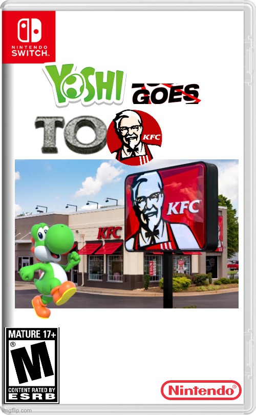 Yoshi goes to KFC | image tagged in nintendo switch,yoshi,kfc | made w/ Imgflip meme maker