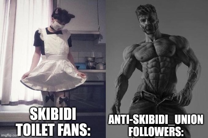 Strongest Fan VS Weakest Fan | SKIBIDI TOILET FANS: ANTI-SKIBIDI_UNION FOLLOWERS: | image tagged in strongest fan vs weakest fan | made w/ Imgflip meme maker