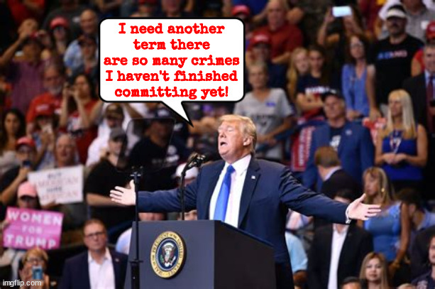 Unfinished business | I need another term there are so many crimes I haven't finished committing yet! | image tagged in trump crime family,maga manifesto,anti-christ,so many crimes so little time,prison awaits,traitor | made w/ Imgflip meme maker