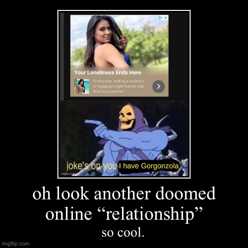 oh look another doomed online “relationship” | so cool. | image tagged in funny,demotivationals | made w/ Imgflip demotivational maker