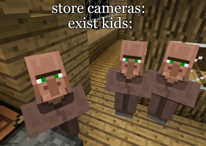 Relatable | store cameras: 
exist kids: | image tagged in minecraft villagers,minecraft,minecraft memes,lol,funny,oh wow are you actually reading these tags | made w/ Imgflip meme maker