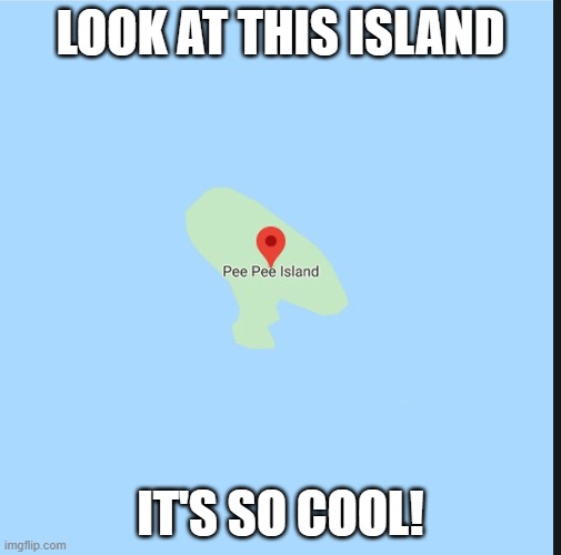 pee pee island | LOOK AT THIS ISLAND; IT'S SO COOL! | image tagged in pee pee island,pee | made w/ Imgflip meme maker