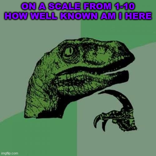 Philosoraptor | ON A SCALE FROM 1-10 HOW WELL KNOWN AM I HERE | image tagged in memes,philosoraptor | made w/ Imgflip meme maker