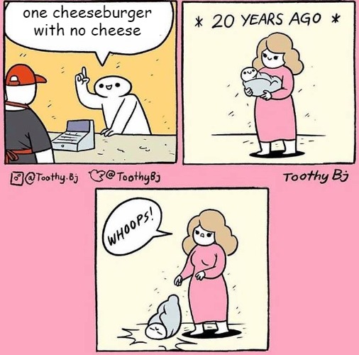 Whoops! Baby | one cheeseburger with no cheese | image tagged in whoops baby,slavic | made w/ Imgflip meme maker