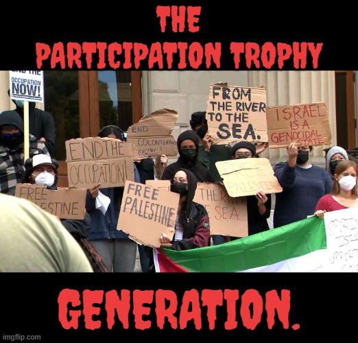Sound About Right? | THE PARTICIPATION TROPHY; GENERATION. | image tagged in memes,pro,palestine,support,participation trophy,generation | made w/ Imgflip meme maker