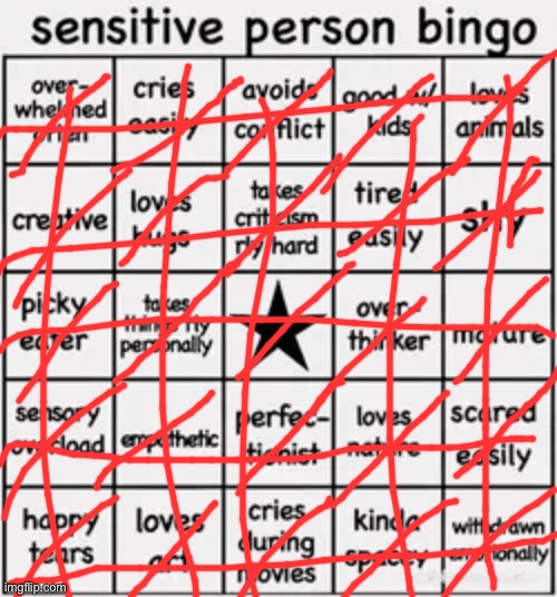 no way actually this is all me ? | image tagged in sensitive person bingo | made w/ Imgflip meme maker
