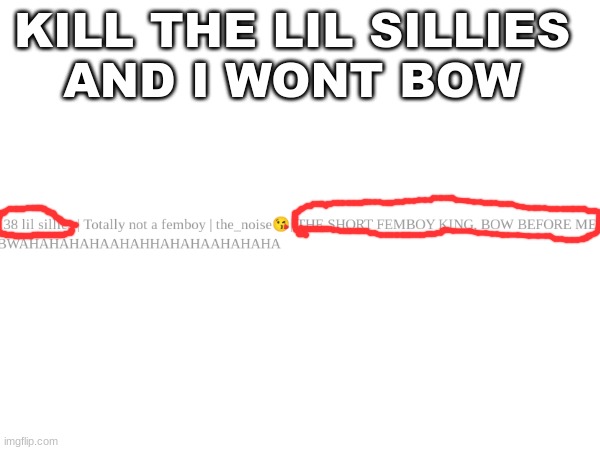 grr | KILL THE LIL SILLIES 
AND I WONT BOW | image tagged in m | made w/ Imgflip meme maker