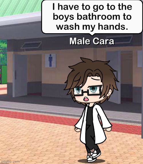 Male Cara ate meat. He has to go to the boys bathroom to wash his hands. M is for Male Cara. | image tagged in pop up school 2,pus2,x is for x,male cara,boys bathroom | made w/ Imgflip meme maker