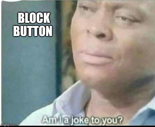 am i joke to you? | BLOCK BUTTON | image tagged in am i joke to you | made w/ Imgflip meme maker