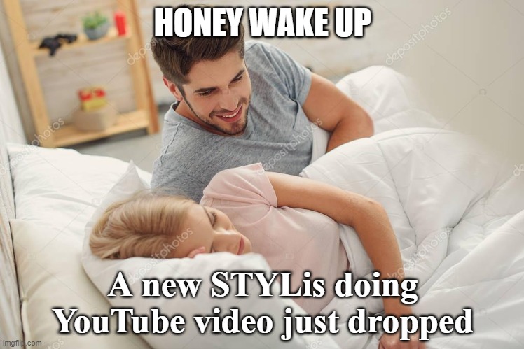 CHECK THIS OUT | HONEY WAKE UP; A new STYLis doing YouTube video just dropped | image tagged in honey wake up | made w/ Imgflip meme maker
