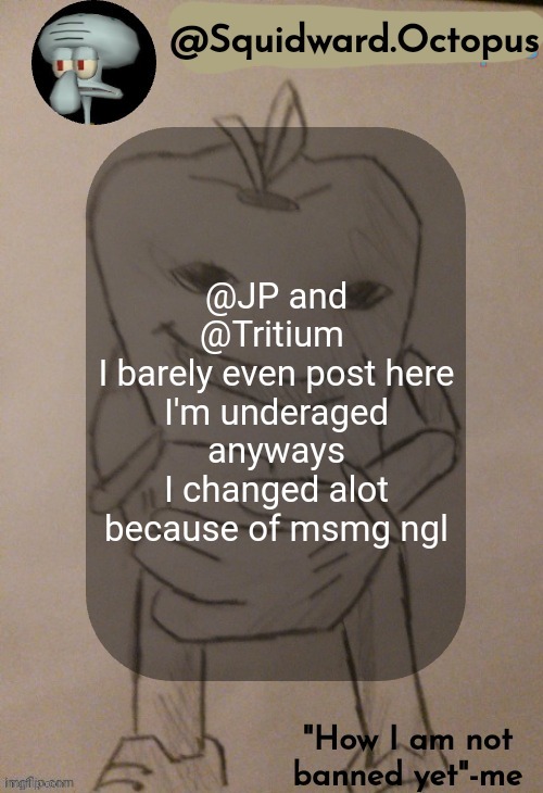 dingus | @JP and @Tritium 
I barely even post here
I'm underaged anyways
I changed alot because of msmg ngl | image tagged in dingus | made w/ Imgflip meme maker
