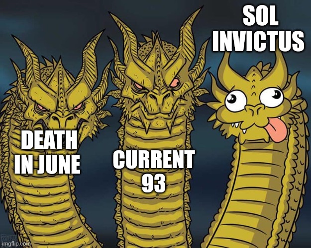 Three dragons | SOL INVICTUS; CURRENT 93; DEATH IN JUNE | image tagged in three dragons | made w/ Imgflip meme maker